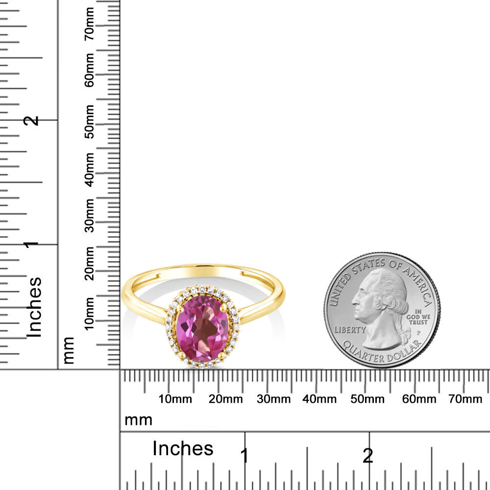 Gem Stone King 1.30 Ct Oval Pink Mystic Topaz 10K Yellow Gold Diamond Ring