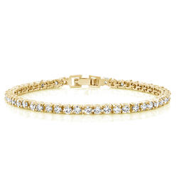 Gem Stone King 12.00 Cttw 7 Inch Round Cut Bridal Cubic Zirconias AAA CZ Yellow Gold Color Solitaire Tennis Bracelet For Women