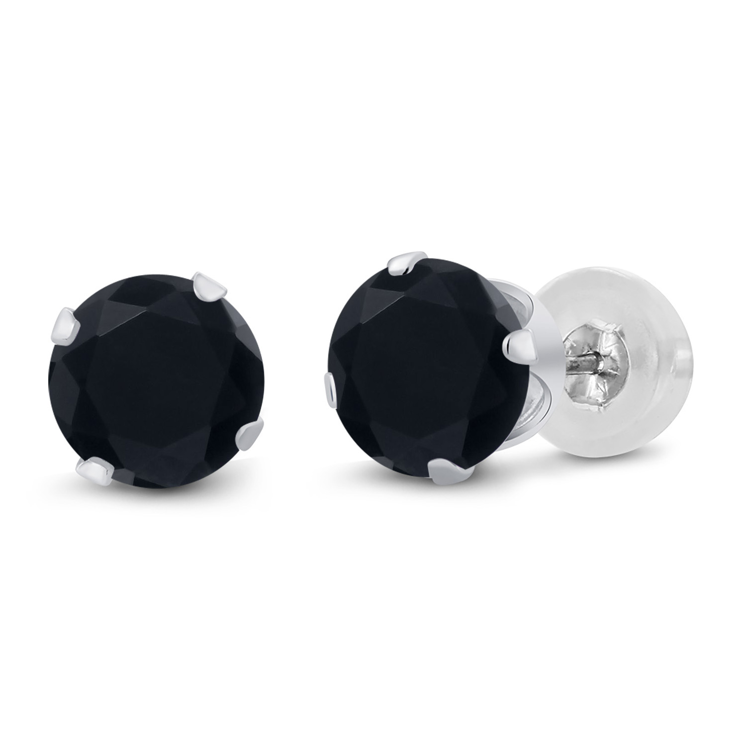 Black Onyx Stud Earrings 14k White Gold