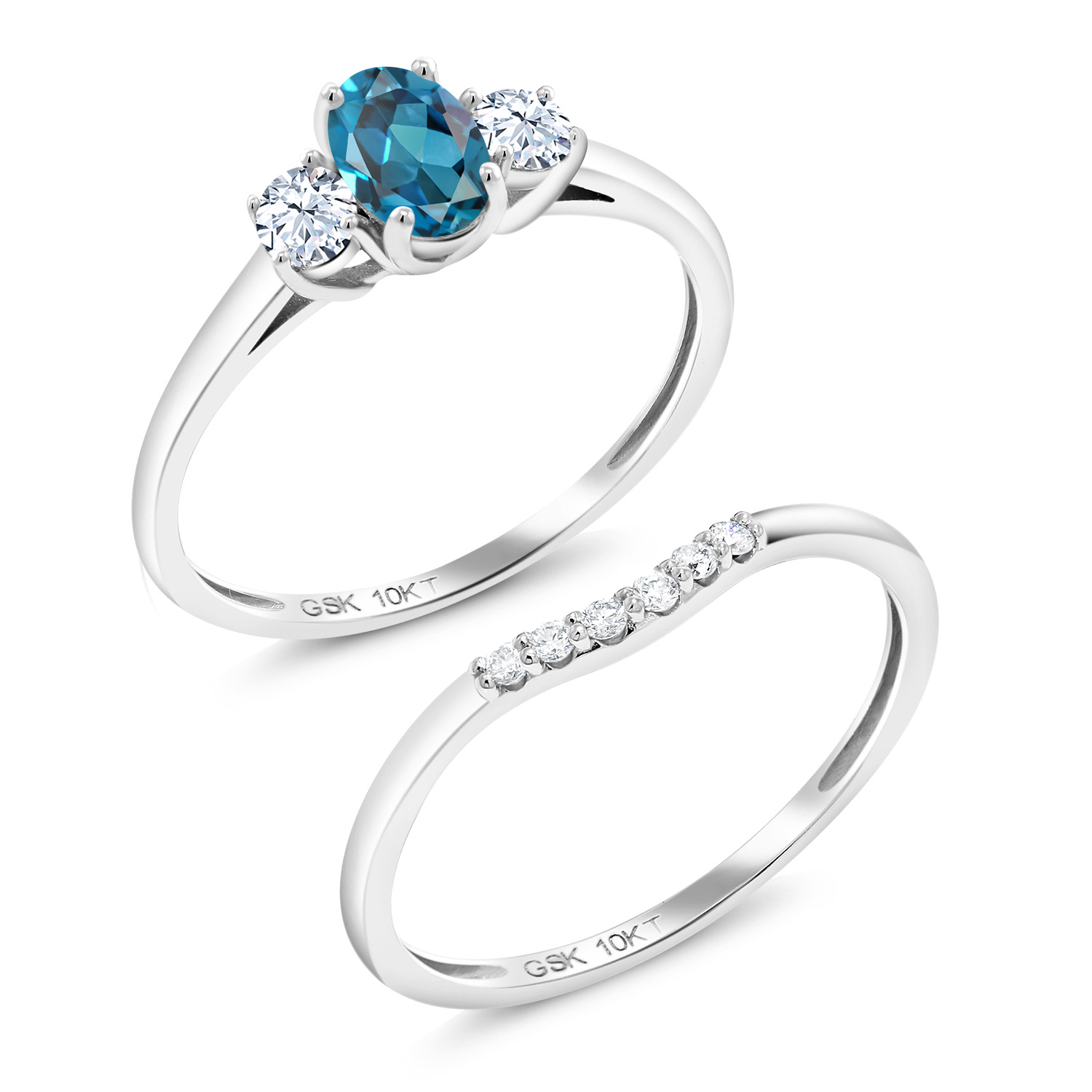 Gem Stone King 0 Ct Oval London Blue Topaz White Created Sapphire 10k White Gold Lab Grown Diamond Engagement Ring Set Gem Stone King 0 Ct Oval London Blue Topaz White Created Sapphire 10k White Gold Lab Grown Diamond Engagement Ring Set