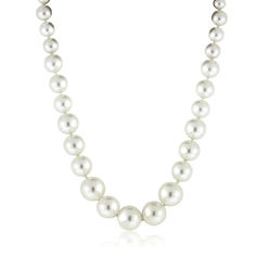 Gem Stone King Round 8MM to 16MM White Shell Pearl Necklace 18 Inches