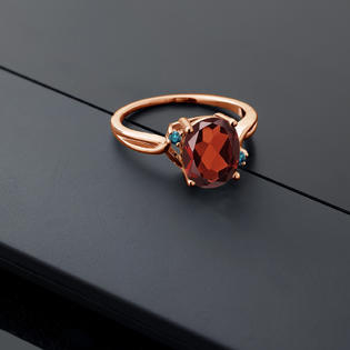 Gem Stone King 2 83 Ct Oval Red Garnet Blue Diamond 14k Rose Gold Ring