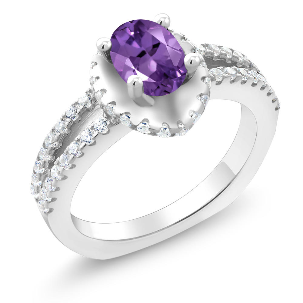 Gem Stone King 925 Sterling Silver Purple Amethyst Ring For Women (1.25 Cttw, Oval Gemstone Birthstone Available in size 5, 6, 7, 8, 9)
