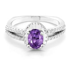 Gem Stone King 925 Sterling Silver Purple Amethyst Ring For Women (1.25 Cttw, Oval Gemstone Birthstone Available in size 5, 6, 7, 8, 9)