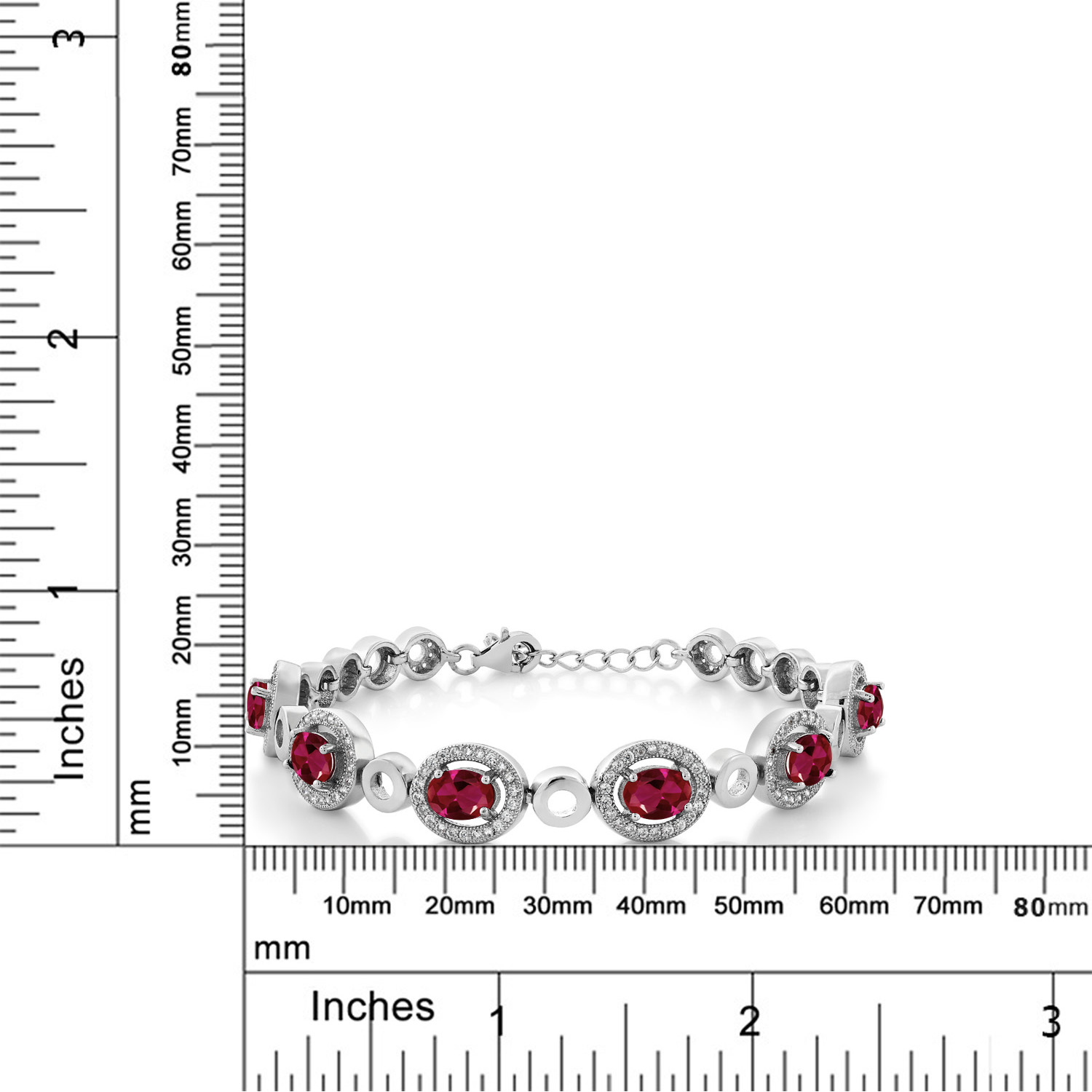 Gem Stone King 925 Sterling Silver Red Created Ruby Tennis Bracelet For Women (7.92 Cttw, Oval 7X5MM, 7 Inch with 1 Inch Extender)