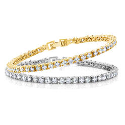 Gem Stone King 2 Piece Cubic Zirconia CZ Rhodium Plated and 14K Gold Plated Set of 2 Tennis Bracelet For Womens 10.00 Ct, 7"