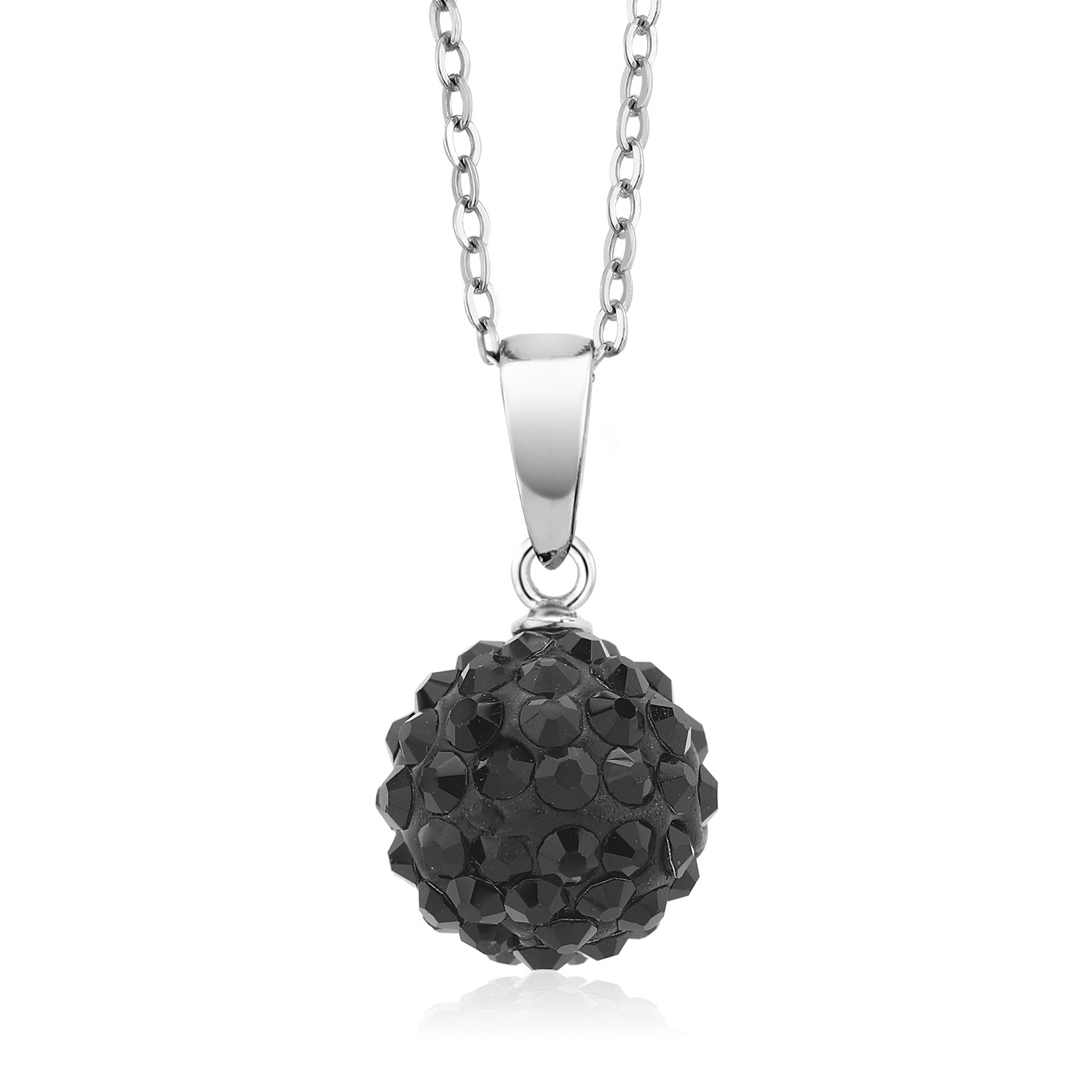 Gem Stone King Hot 12MM Round Black Pave Disco Ball Pendant With 18" Stainless Steel Chain