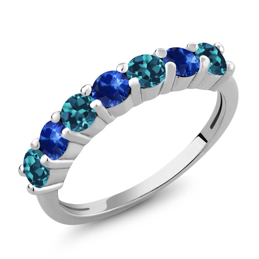 Gem Stone King 1.52 Ct Round London Blue Topaz Blue Sapphire 925 Sterling Silver Ring