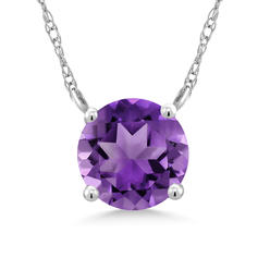 Gem Stone King 18K White Gold Pendant Necklace 18K White Gold Purple Amethyst Pendant Pendant Necklace (1.00 Ct with 18 inch Chain)