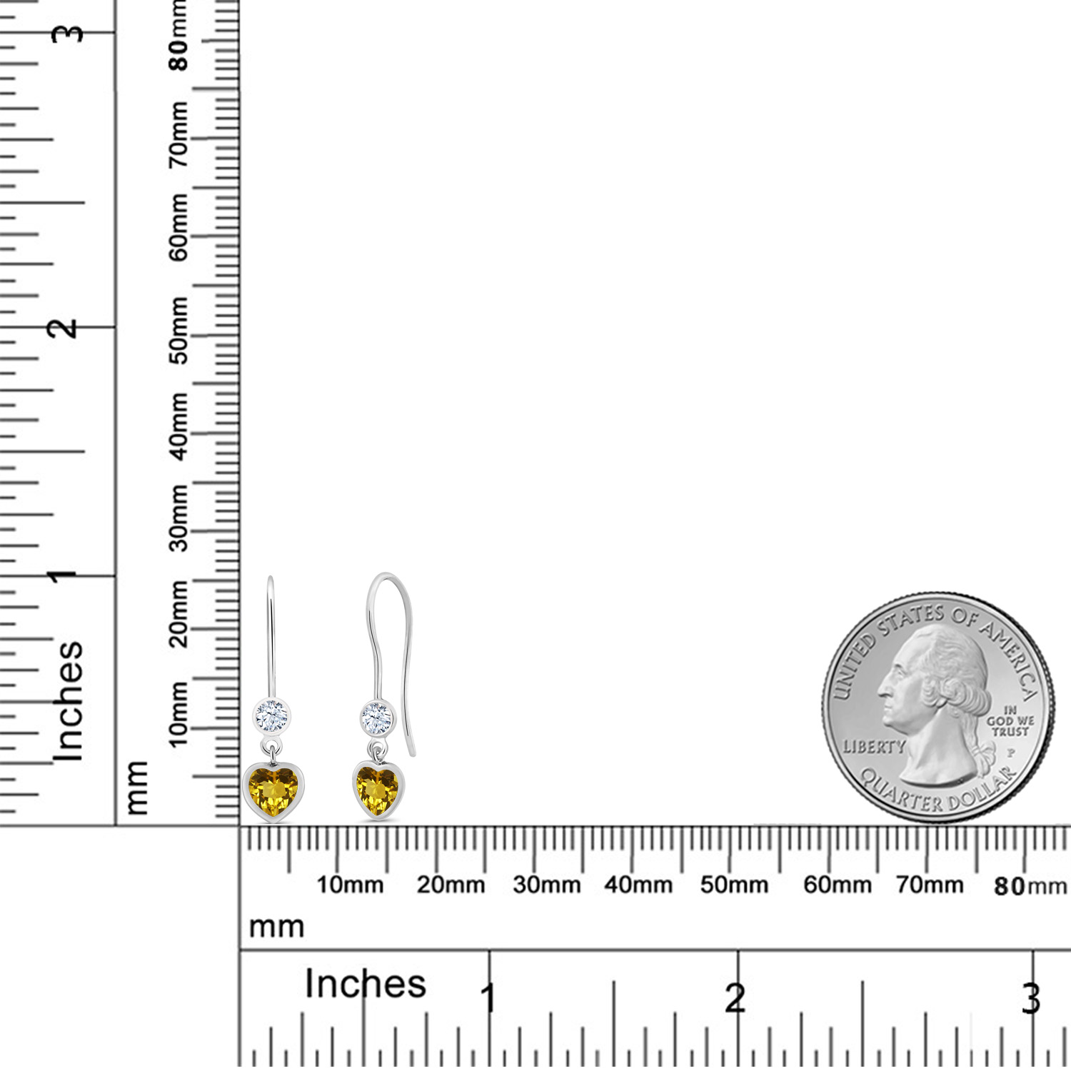 Gem Stone King 925 Sterling Silver Yellow Citrine and White Zirconia French Wire Dangle Hook Earrings For Women (1.14 Cttw, 5MM Heart Shape)