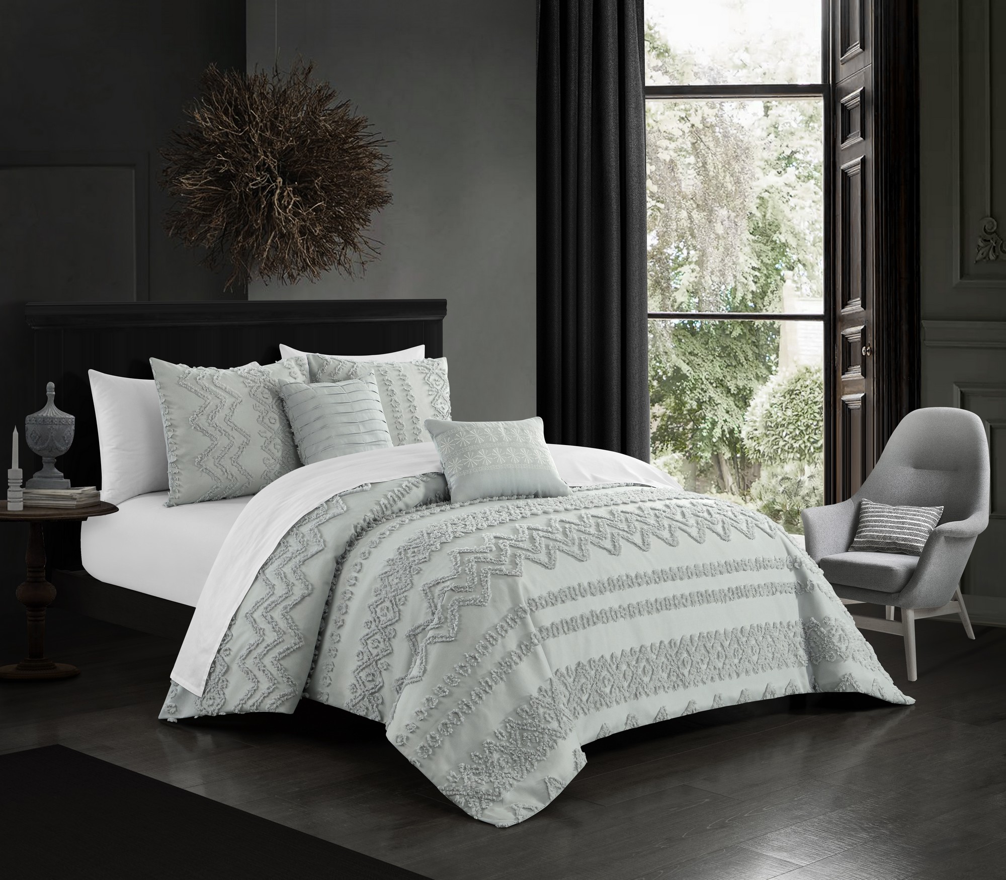 Chic Home Addison Comforter Set Jacquard Chevron Geometric Pattern Design Bedding Grey King Chic Home Addison Comforter Set, Grey King Bedspread Set