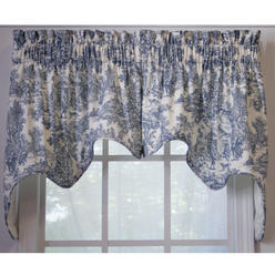 Ellis Curtain Victoria Park Toile 2-Piece Classic Print Swag Lined Empress Window Valance - 70 x28" Blue