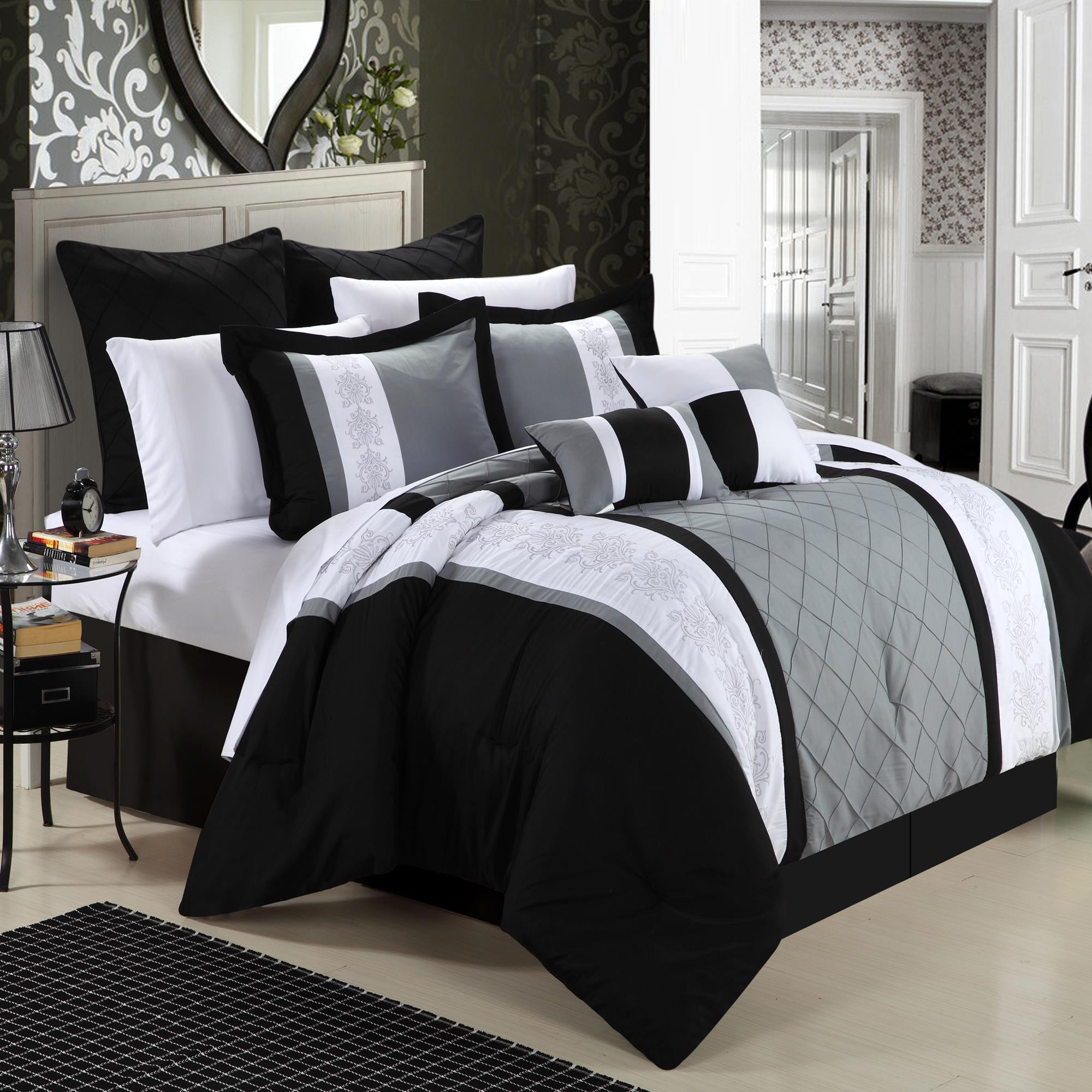 Chic Home Livingston Black Comforter Bed In A Bag Set 8 piece - Queen