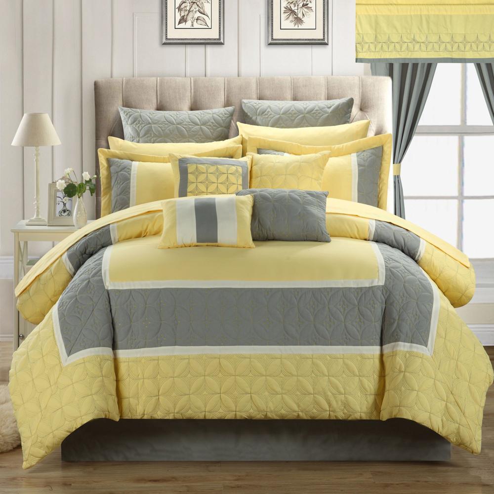 Chic Home Aida Quilted 24 Piece QUEEN Room In A Bag Comforter Bed Sheet Set Yellow