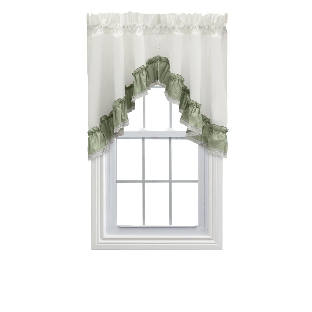 Ellis Curtain Madelyn Ruflled Victorian 1.5" Rod Pocket Swag for Windows Lace Edge 82" x 38" Sage