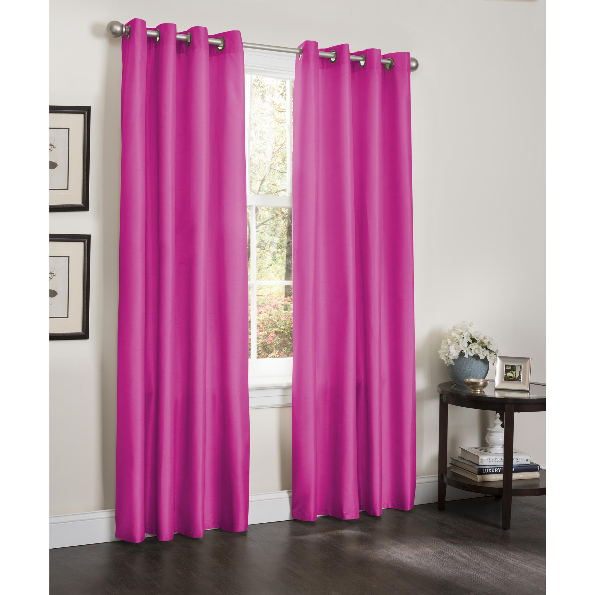 Kashi Home Erin Grommet Top 55x90in Faux Silk Foamback Curtain Panel Kashi Home Erin Grommet Top 55x90in Faux Silk Foamback Curtain Panel Fuschia