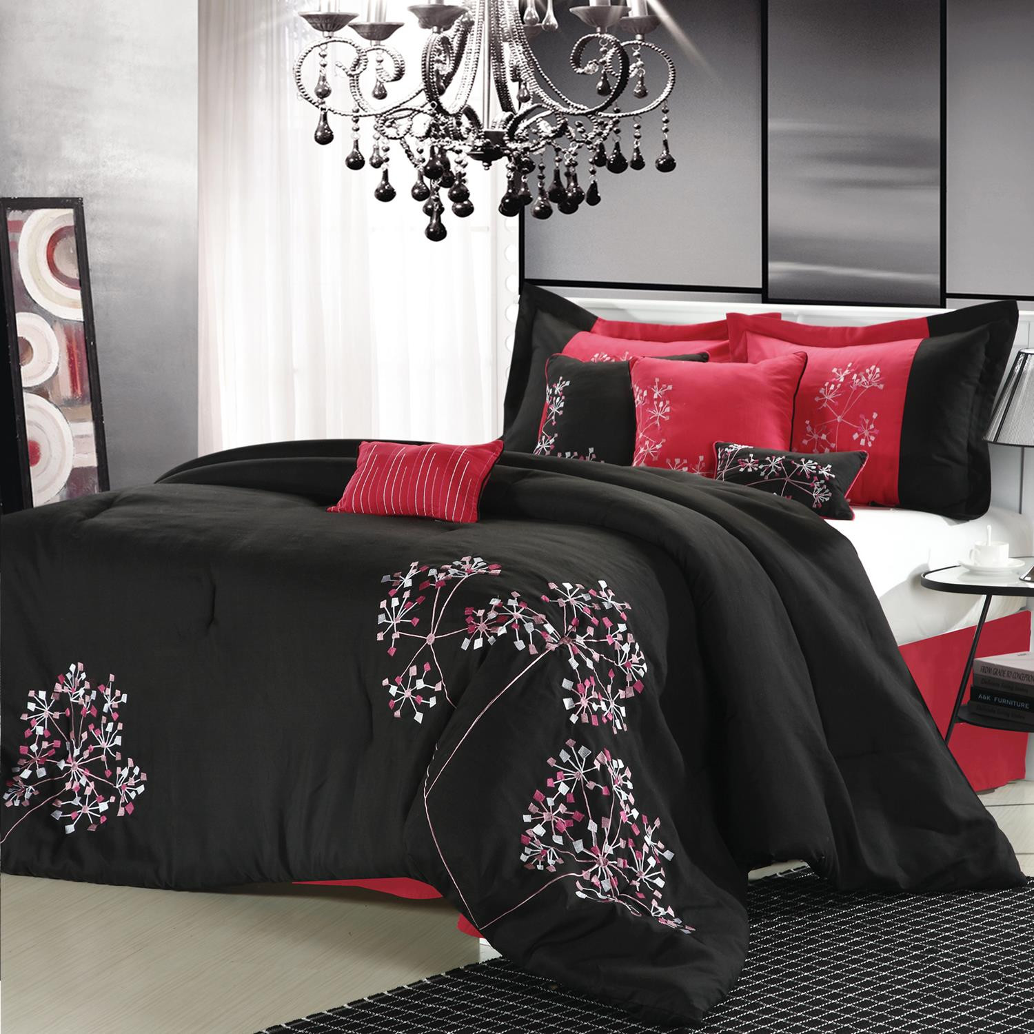 Chic Home Pink Fl Black Comforter Bed In A Bag Set 8 Piece Pink Fl Black Comforter Bed, Red And Black King Bedding