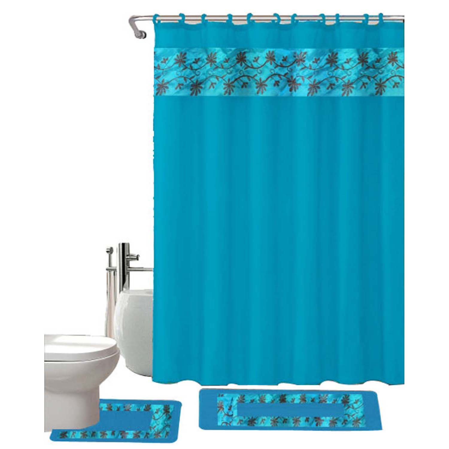 Thea 15 Piece Shower Curtain Set Turquoise, Turquoise Shower Curtain Set