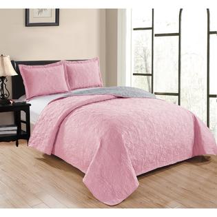 Rt Designers Collection Park Avenue 3 Piece Reversible Quilt Set Pink Light Grey