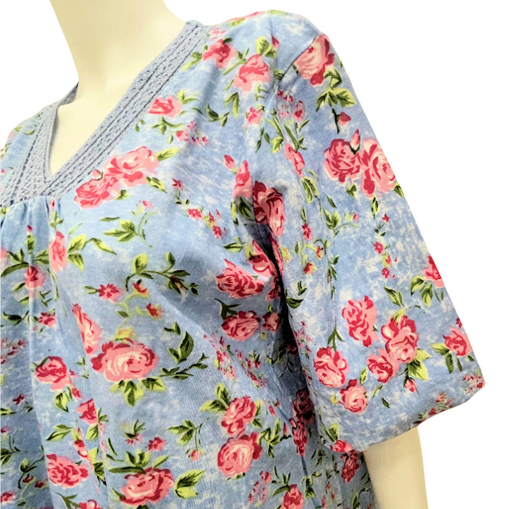 Gold Coast Women's Floral Night Gown in Blue Floral - Plus Size 1X