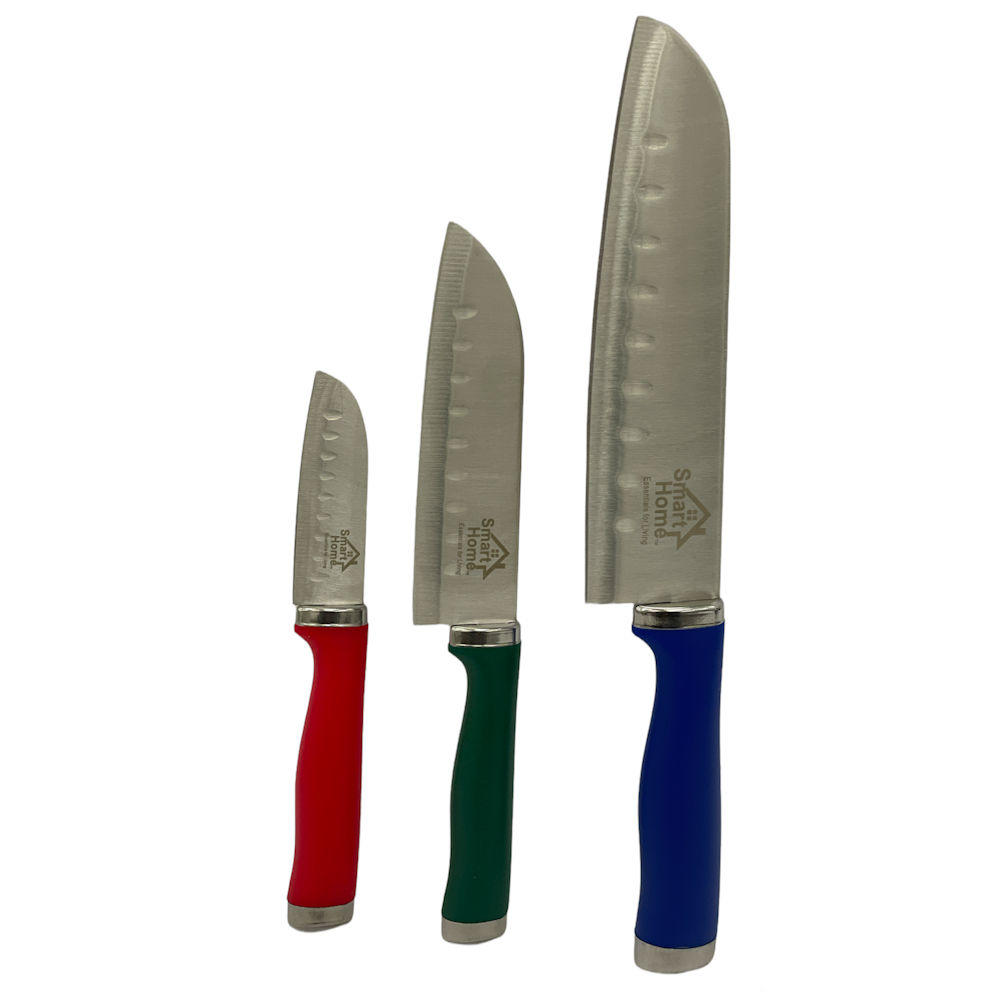 Smart Home 3-Piece Santoku Kitchen Knife Set with Carbon Stainless Steel Blades