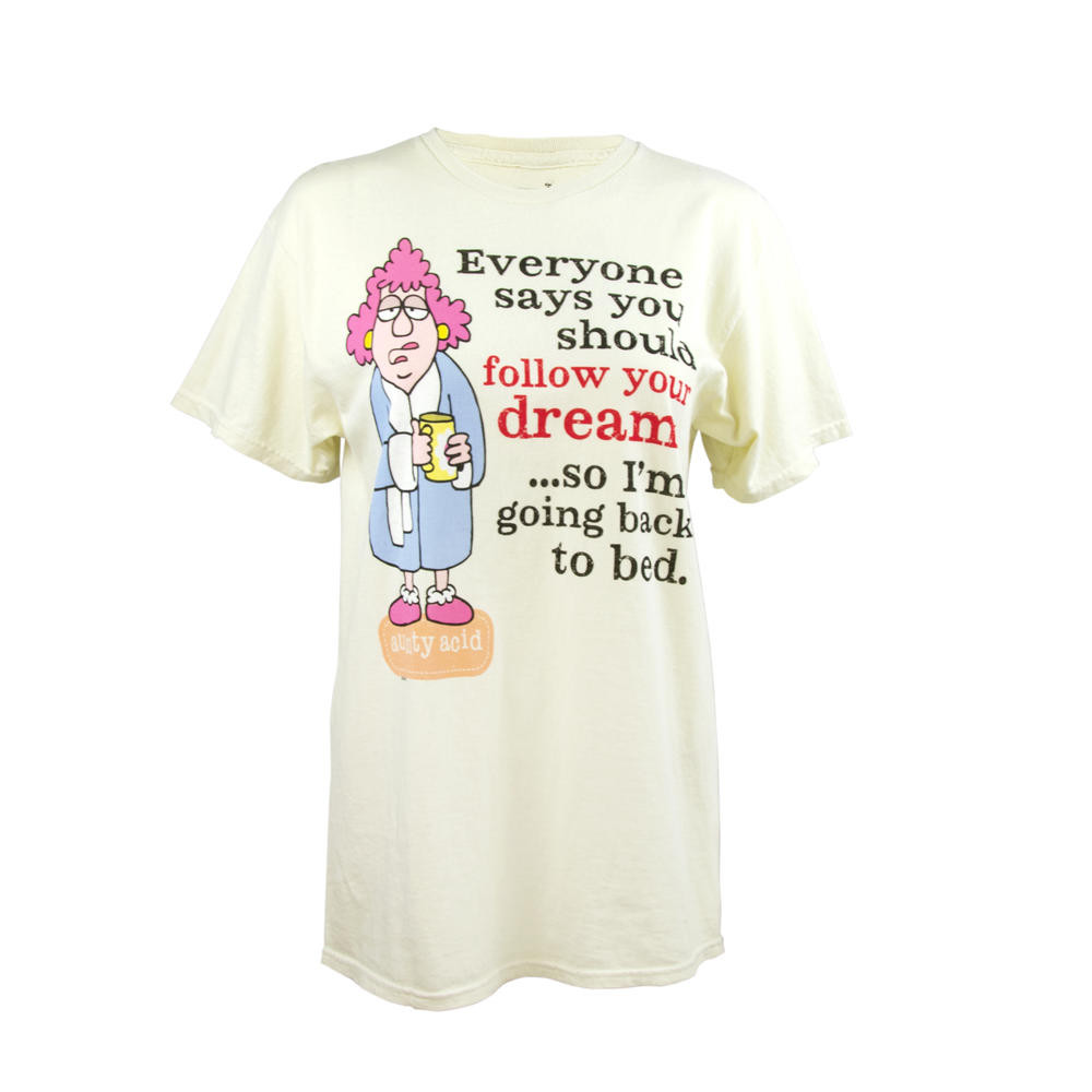 Aunty Acid Follow Your Dreams Women's Ivory Short Sleeve Graphic T-Shirt, Medium