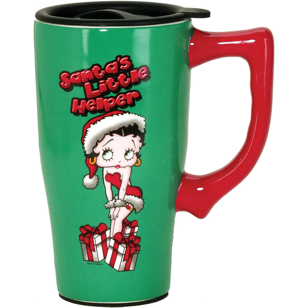 Spoontiques Betty Boop Christmas Santa Travel Mug 18 oz , Green