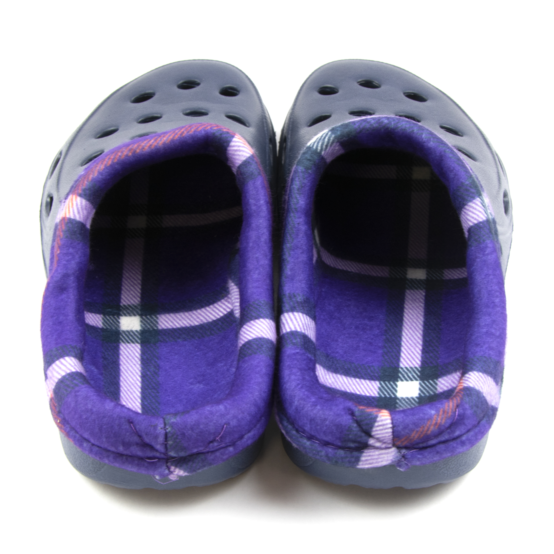 Gold Coast Women's Purple and White Plaid Fleece Lined Clogs in Navy, Size 7