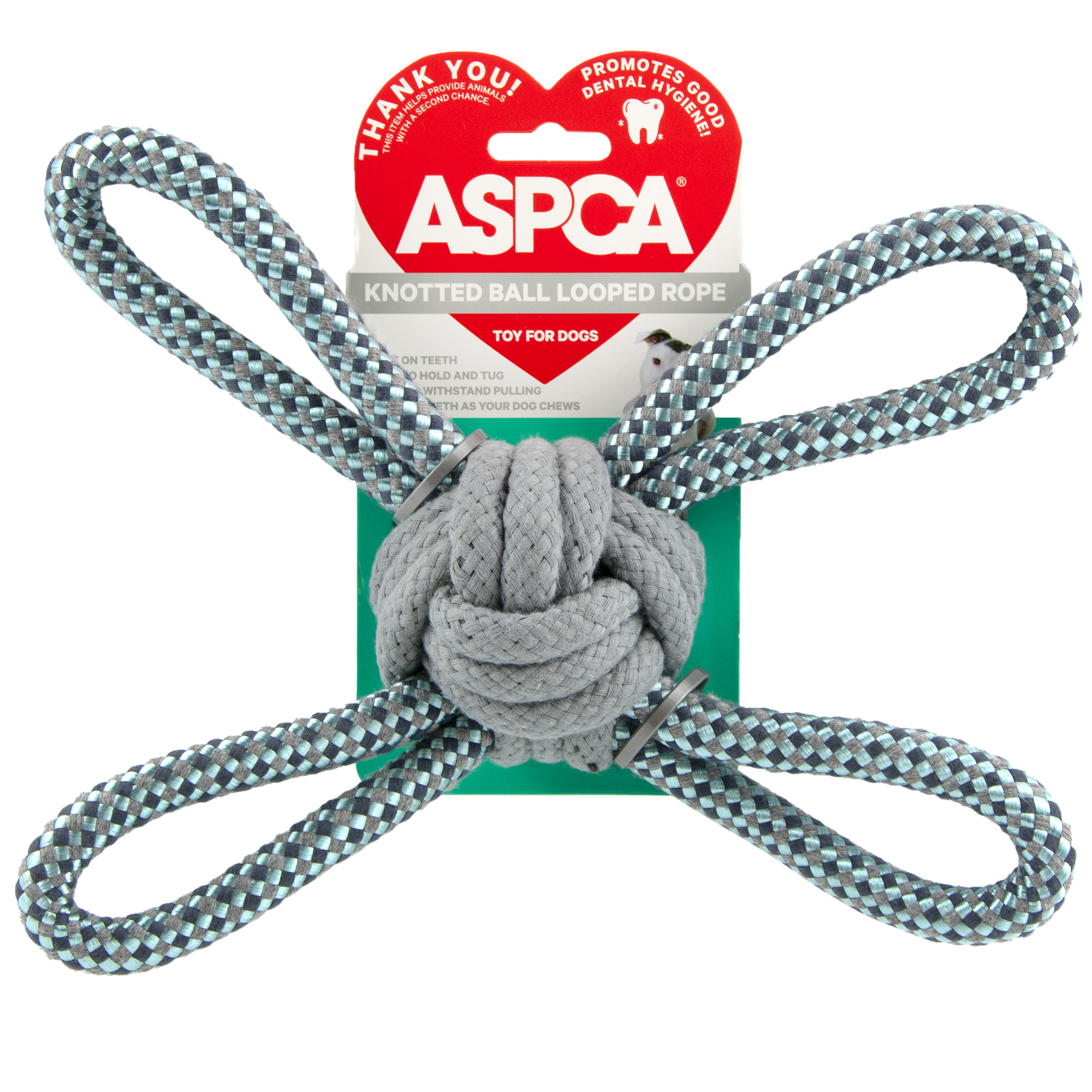 ASPCA Knotted Ball Looped Rope Dog Toy in Aqua