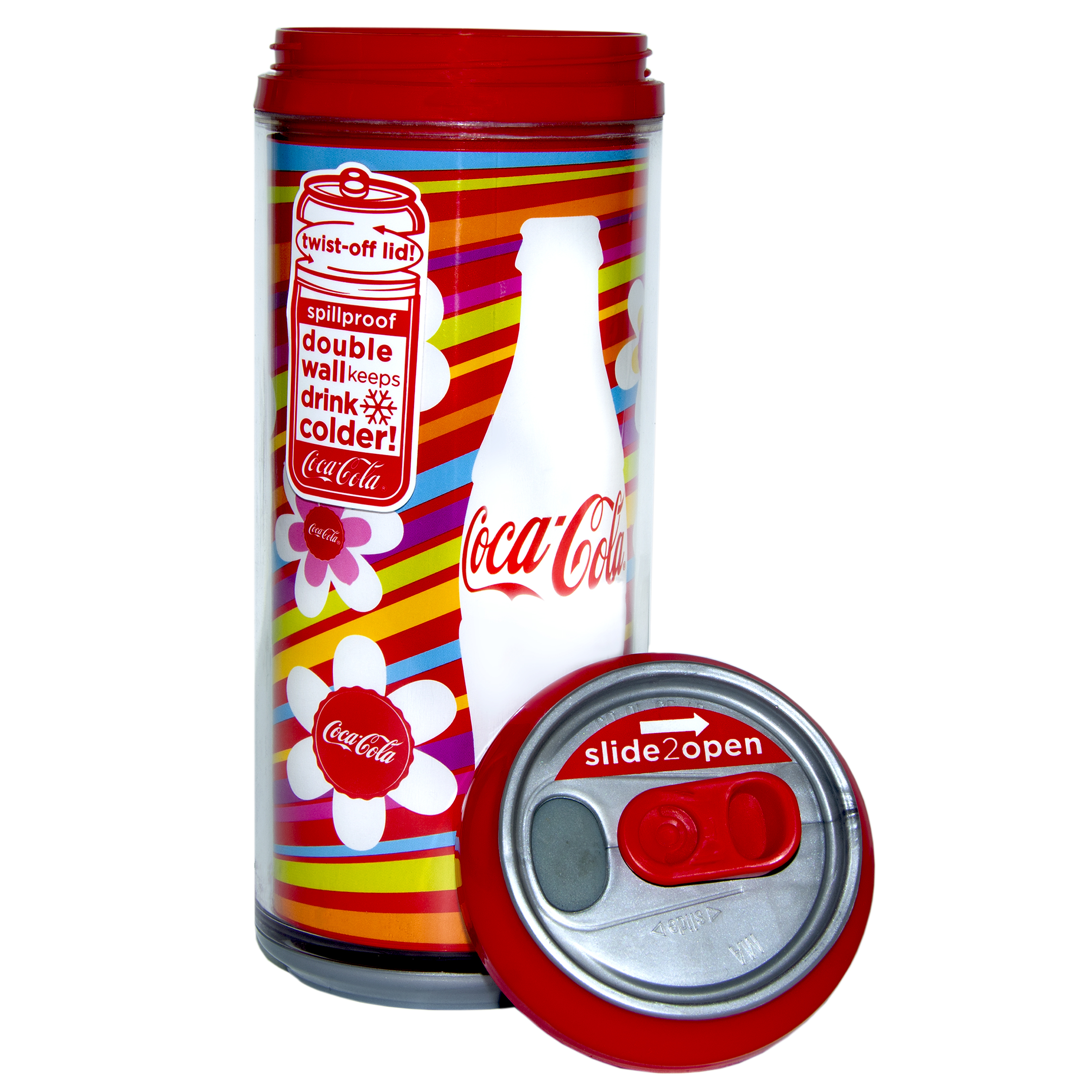 Cool Gear Coca-Cola 16 oz Retro Flowers Double Insulated Can Tumbler Sipper in Red