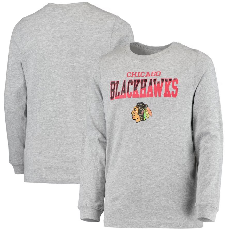 NHL Chicago Blackhawks Boys Grey Long Sleeve T-Shirt, XS (4/5)