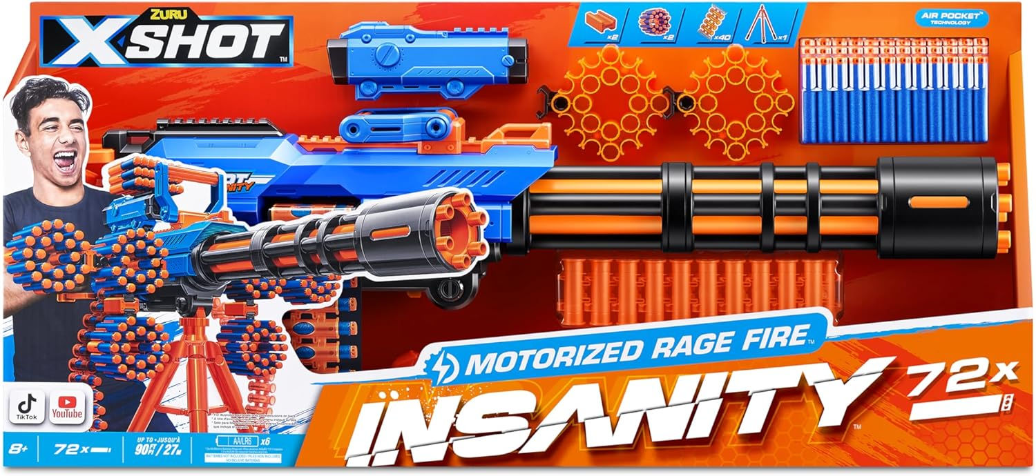 Zuru XSHOT Insanity Motorised Gatling Blaster with Tripod Stand & 72 Darts