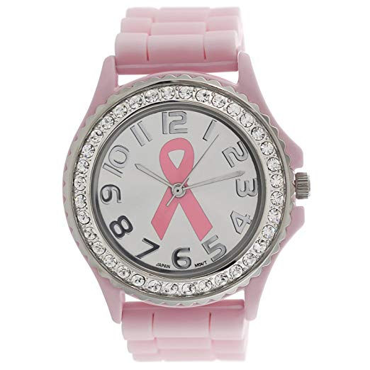 Geneva Ladies Crystal Rhinestone Breast Cancer Awareness Watch in Pink