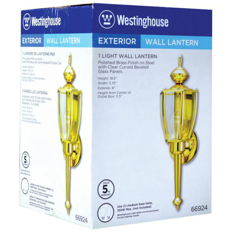 Westinghouse 66924 One Light Exterior Wall Lantern Polished Brass