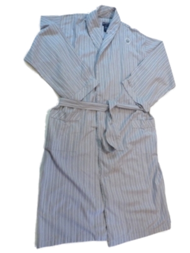 Stafford Mens Gray & Blue Stripes Lightweight Cotton Robe Housecoat Bath Robe