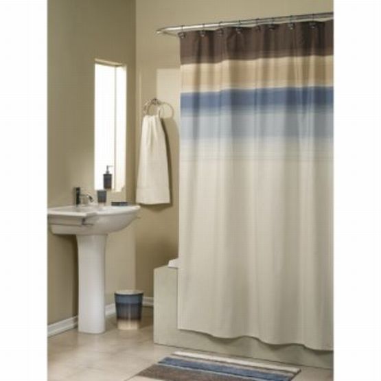 Stripe Fabric Shower Curtain Beige Blue, Blue And Brown Striped Shower Curtain