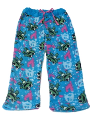 Jellifish Girls Blue Fleece Frog Sleep Pants Holiday Pajama Bottoms Lounge 4-5