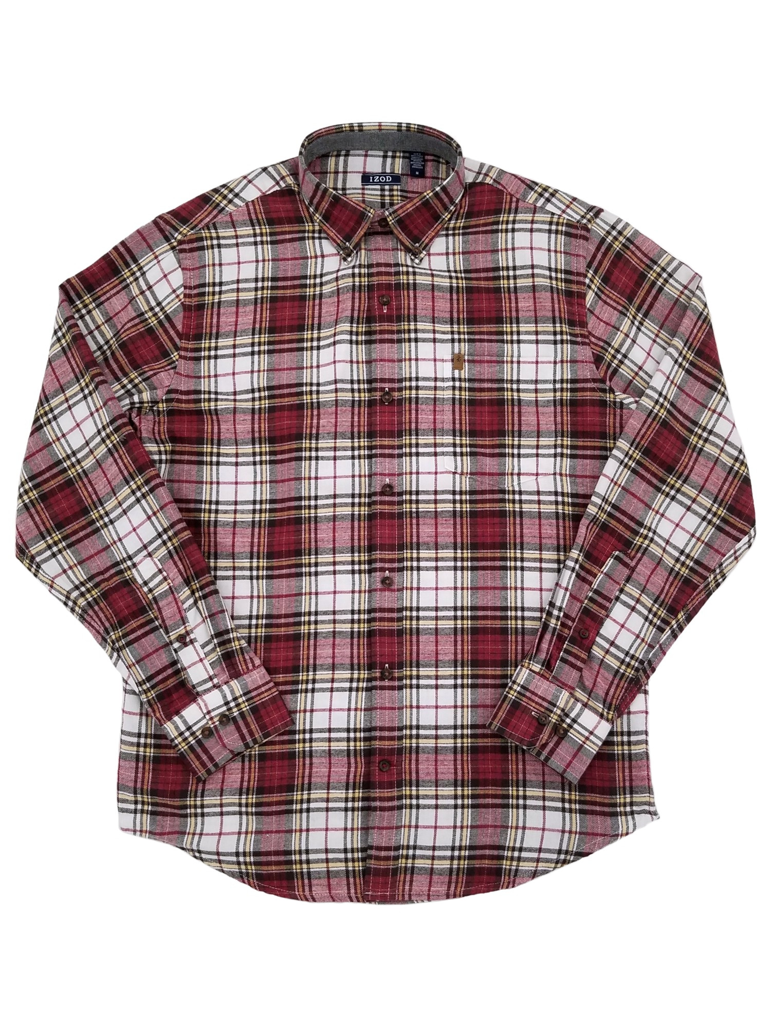 IZOD Mens Biking Red Plaid Long Sleeve Button-Down Flannel Shirt