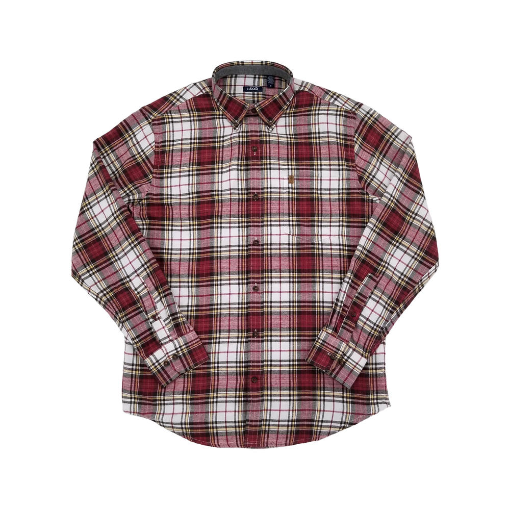 Izod Izod Mens Biking Red Plaid Long Sleeve Button Down Flannel Shirt Izod Izod Mens Biking Red Plaid Long Sleeve Button Down Flannel Shirt
