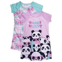 Wonder Nation Girls Purple Beary Sleepy Panda Tie Dye Two Piece Nightgown Sleep Set XS (4-5)