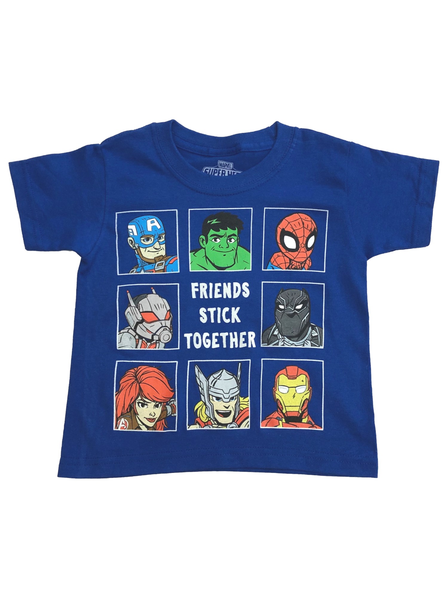 Marvel Comics Toddler Boys Blue Short Sleeve Friends Stick Together Tee Shirt