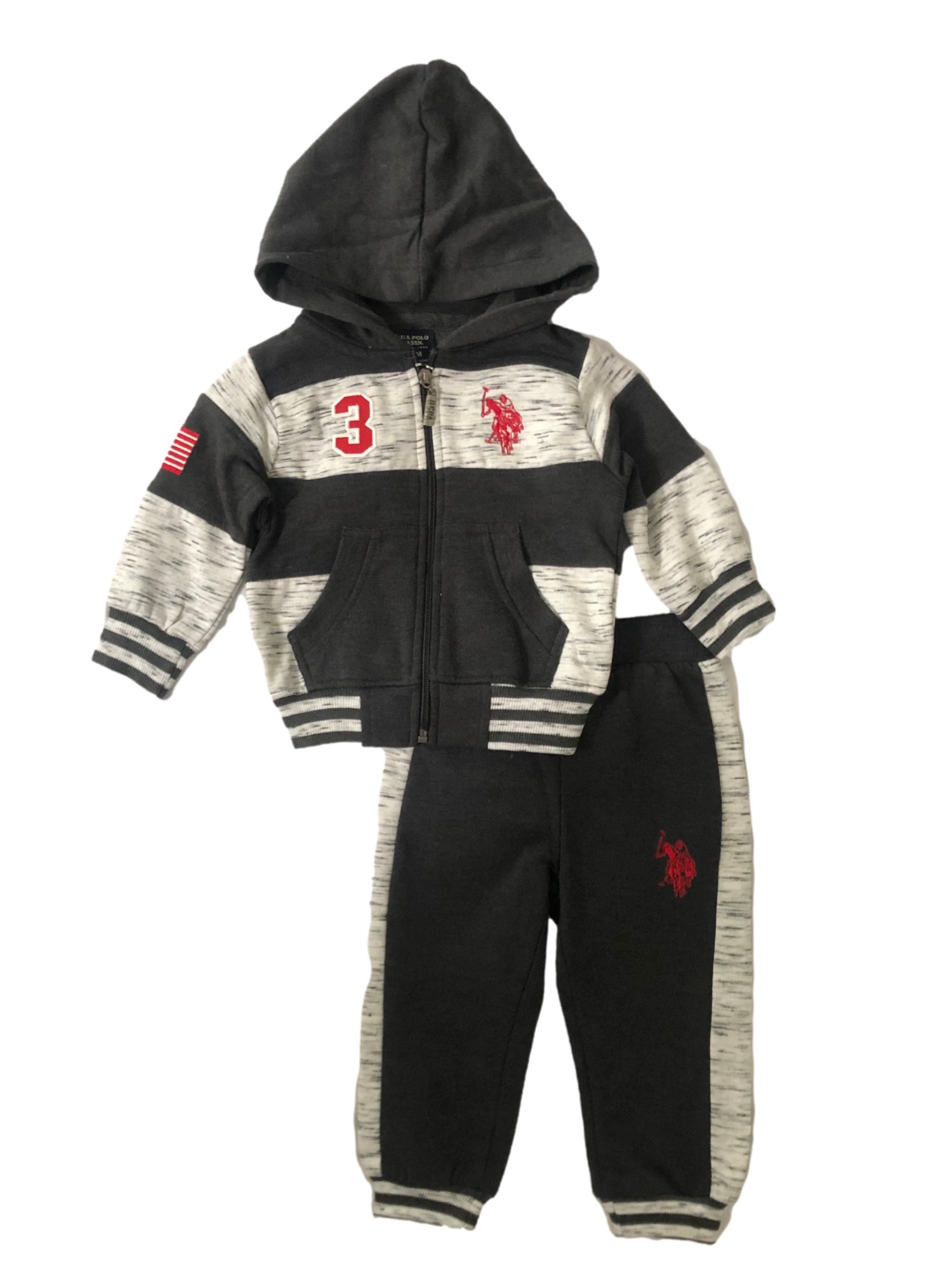 U.S. Polo Assn. Infant Boys Gray Zip Up Jacket & Jogger Sweat Pant Set 12 Months