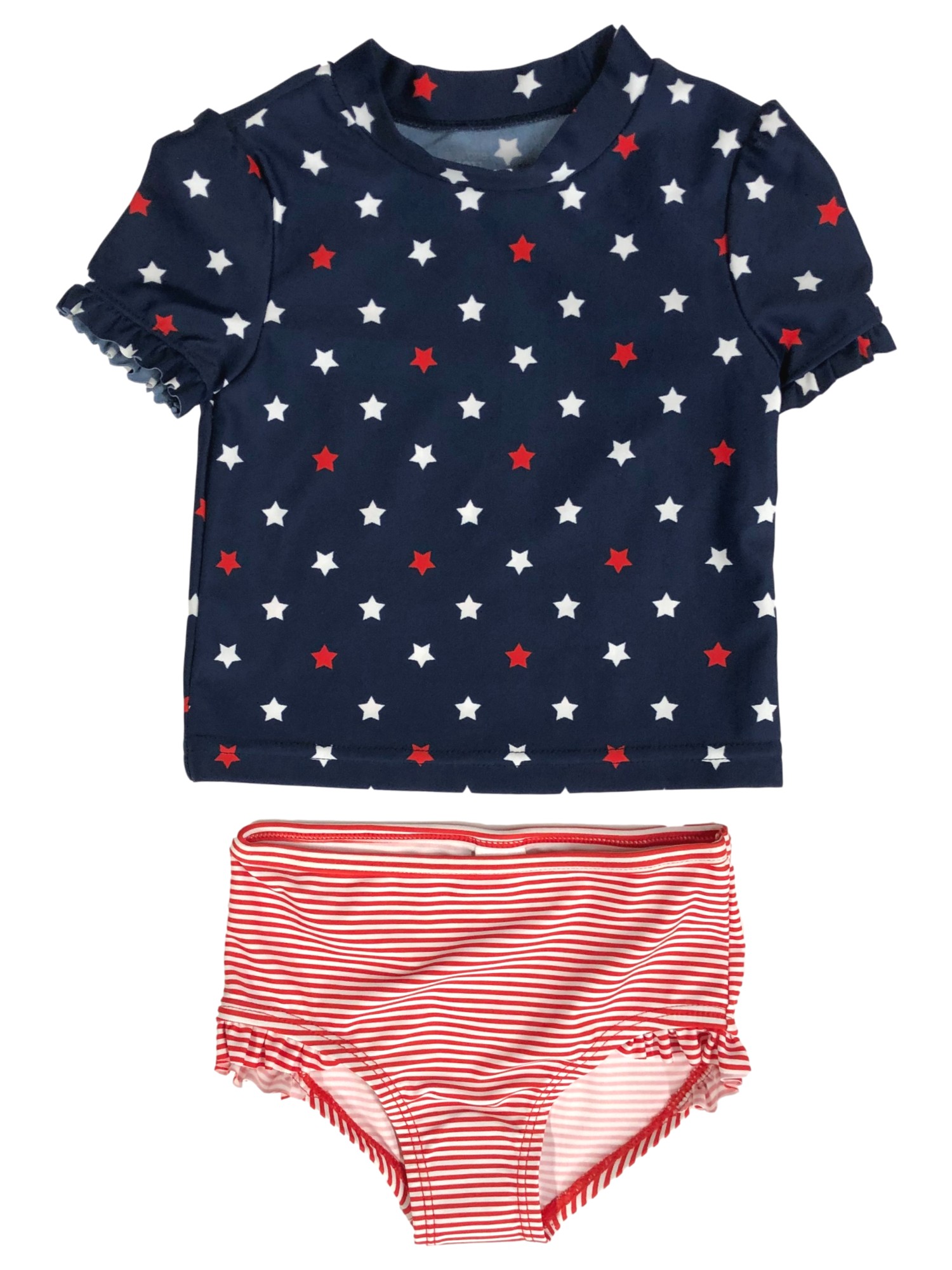 Carter's Carters Infant & Toddler Girls 2pc Patriotic Blue Star Rash Guard Swim Suit