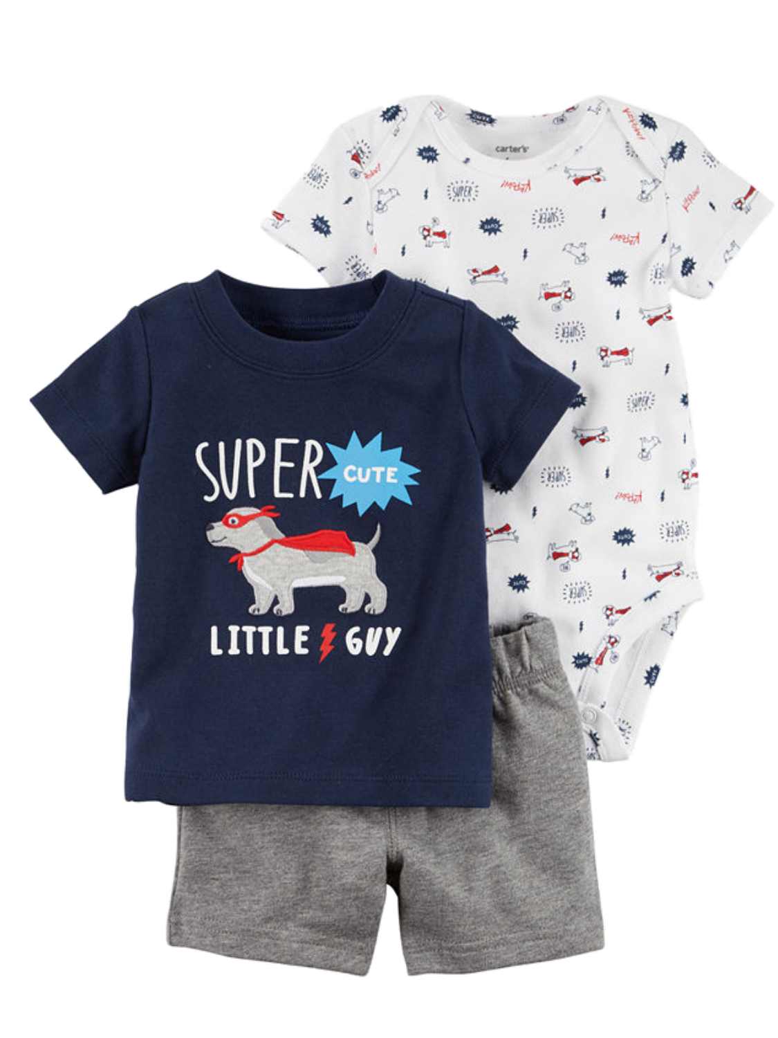 Carter's Carters Infant Boys Super Hero Dog Baby Outfits Bodysuit Shirt & Gray Shorts Set