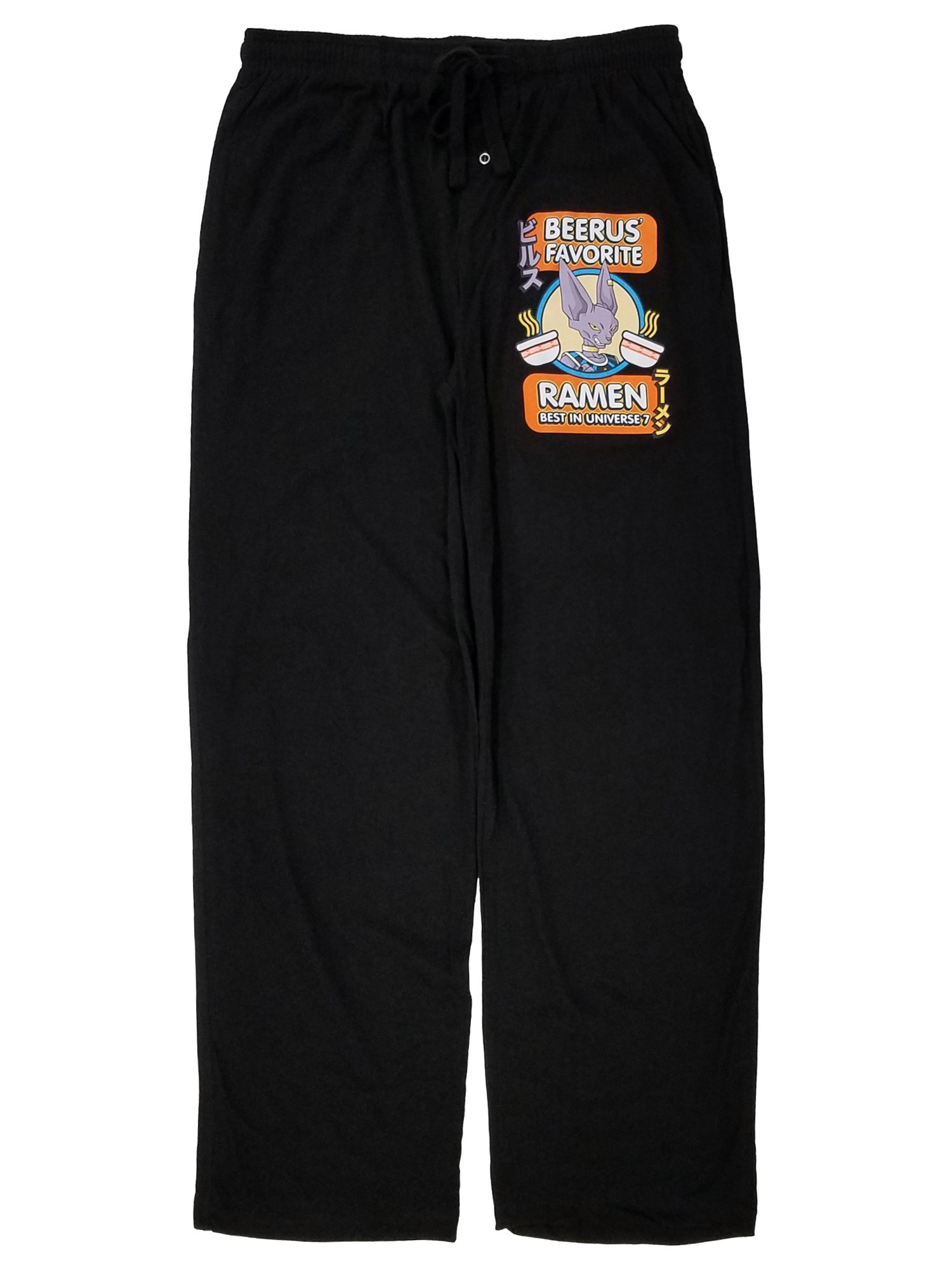 Dragon Ball Super Mens Black Beerus Favorite Ramen Sleep Pants Pajama Bottoms L