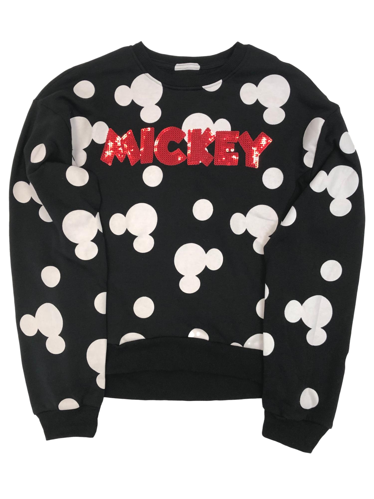 Disney Junior Womens Black Dot Mickey Mouse Mouse Ear Sequin Sweatshirt