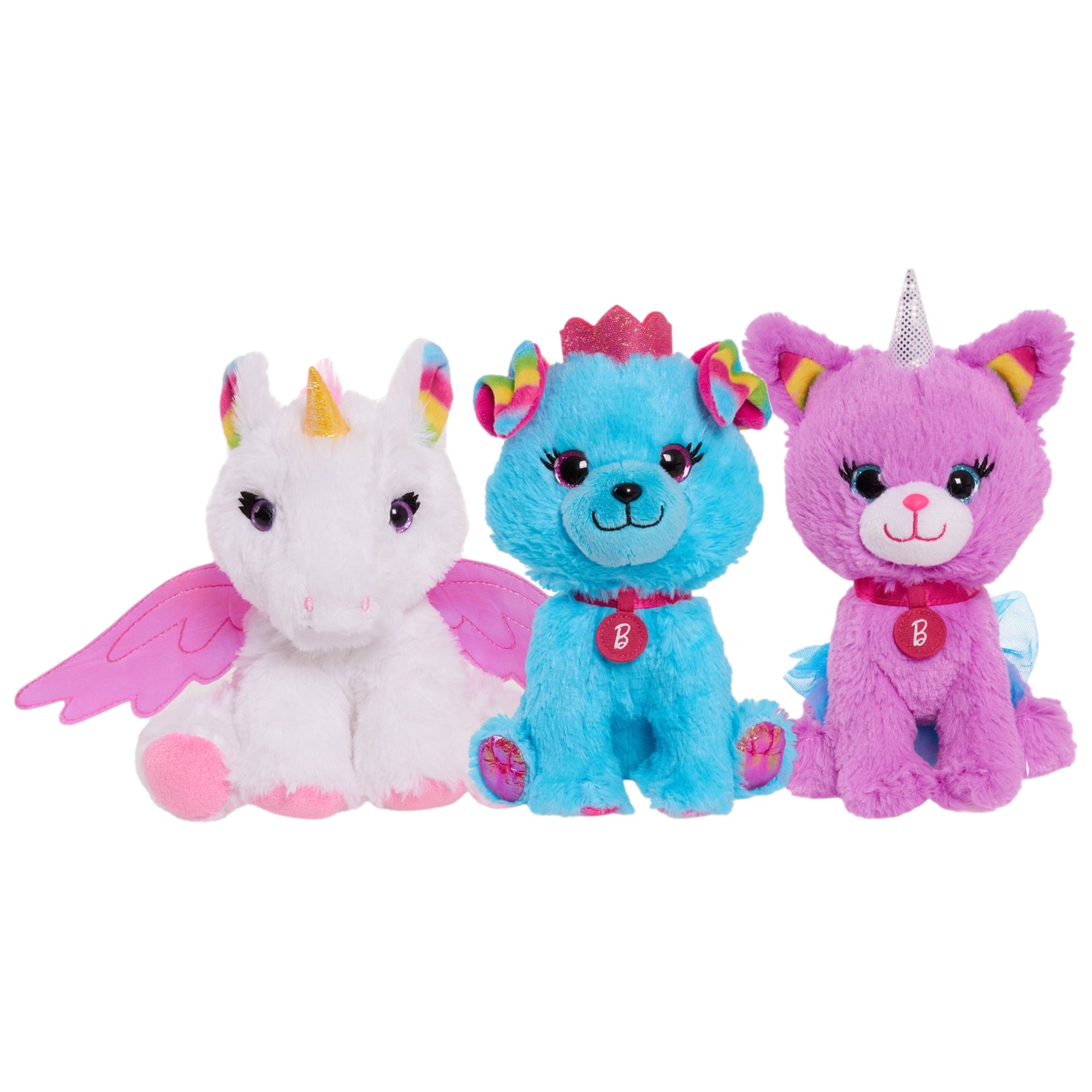 Barbie 3 Piece Plush Pet Set with Unicorn, Unicorn Kitty & Princess Puppy Animal
