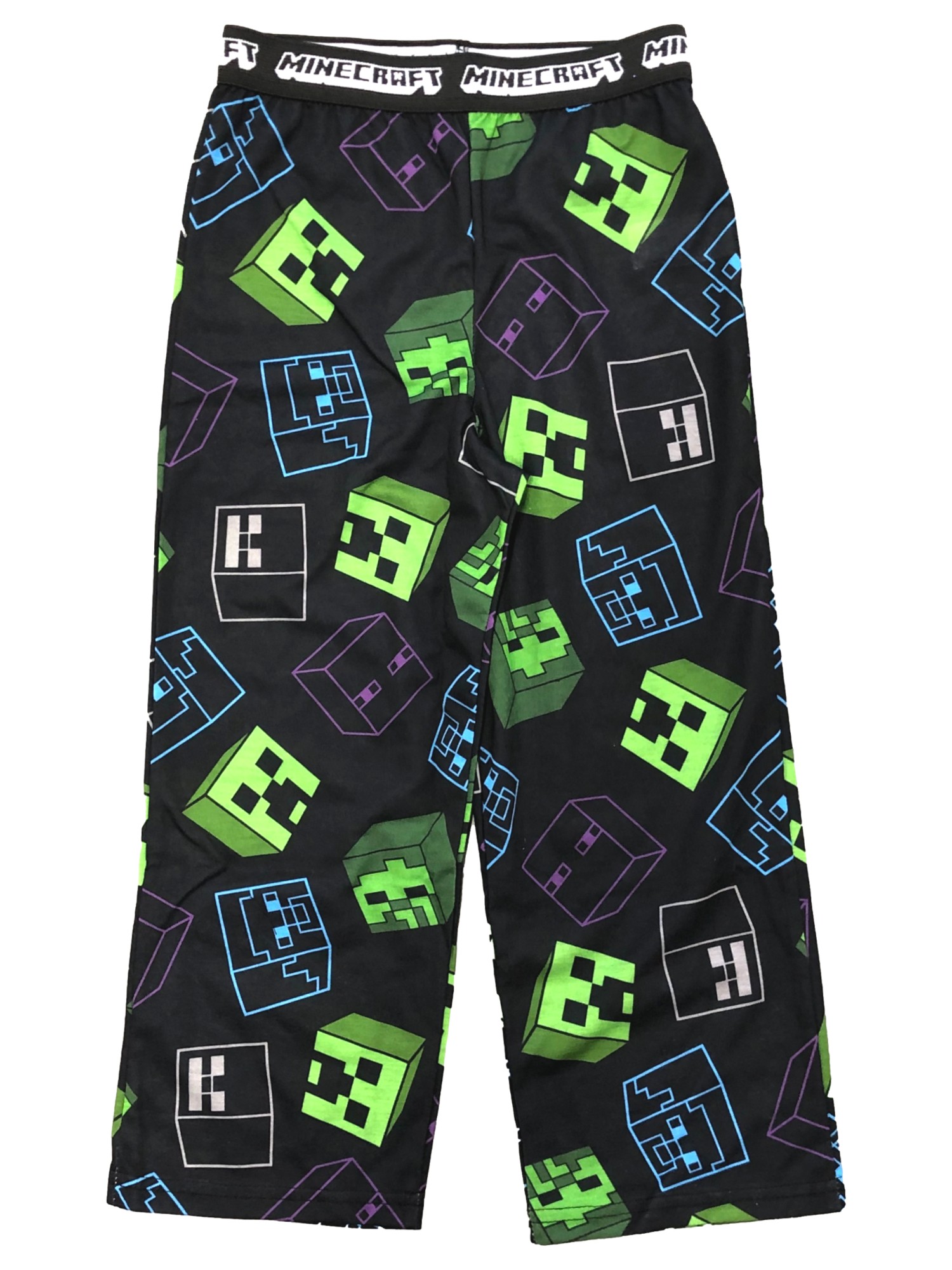 Minecraft Boys Black Green Mine Craft Pajama Bottoms Lounge Sleep Pants S (4-5)