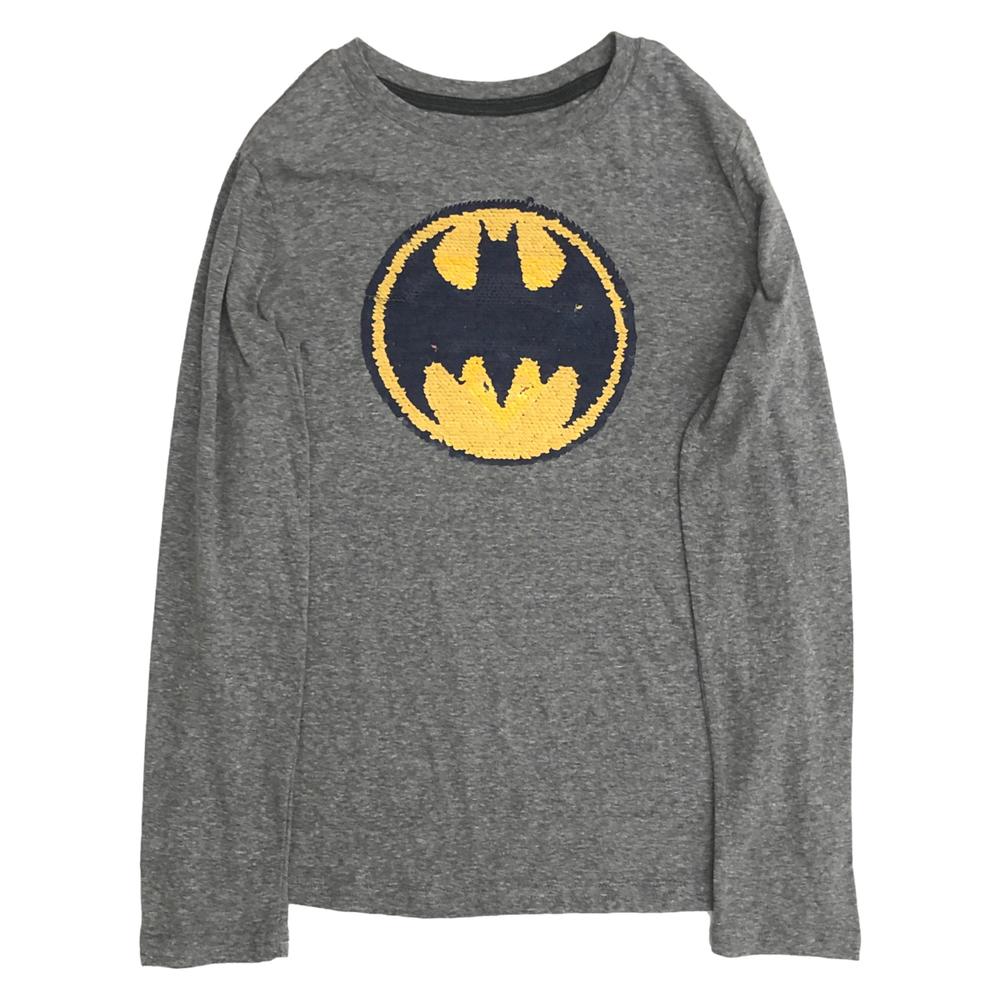 DC Comics Sonoma Boys Long Gray Flip Sequin Batman Superman T-Shirt Tee Shirt