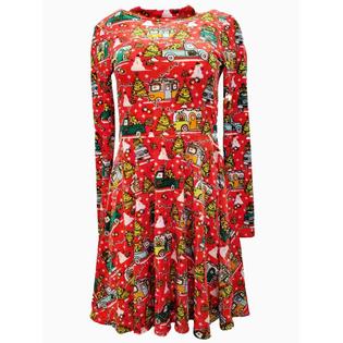 Born Famous Womens Red Truck & Camper Print High Neck Long Sleeve Christmas Holiday Dress XS Born Famous Womens Red Truck & Camper Print High Neck Long Sleeve Christmas Holiday Dress XS